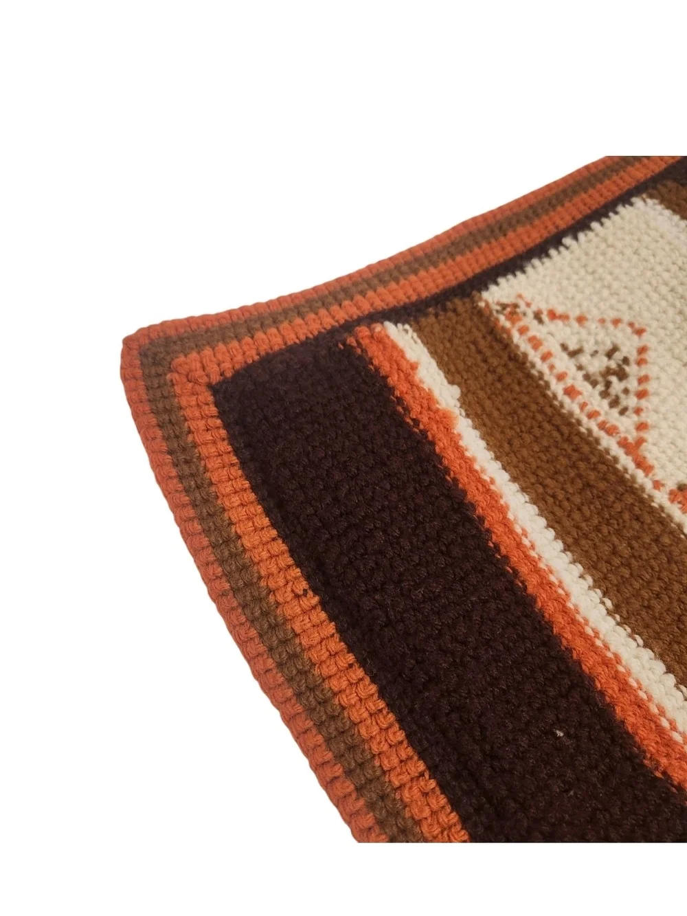Vtg 70s Southwest Crochet Afghan Blanket Earth Tones Geo Diamond Throw 68x49